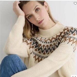 J. Crew Cream Fair Isle Turtleneck Sweater with Brown & Black Yoke